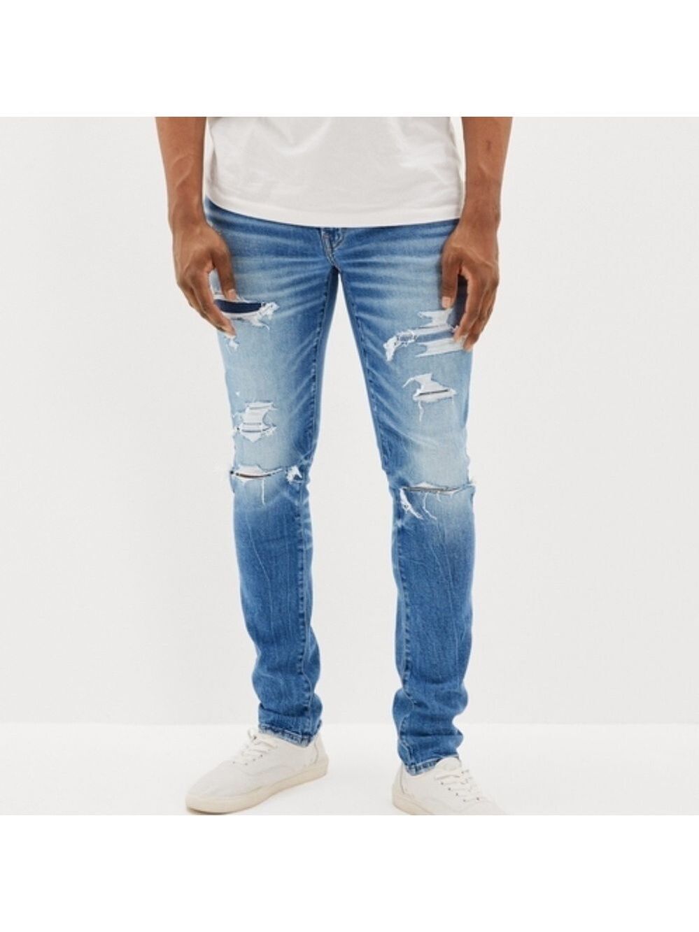 AE OUTFITTERS NEXT LEVEL SLIM AIRFLEX+ PATCHED DISTRESSED JEAN